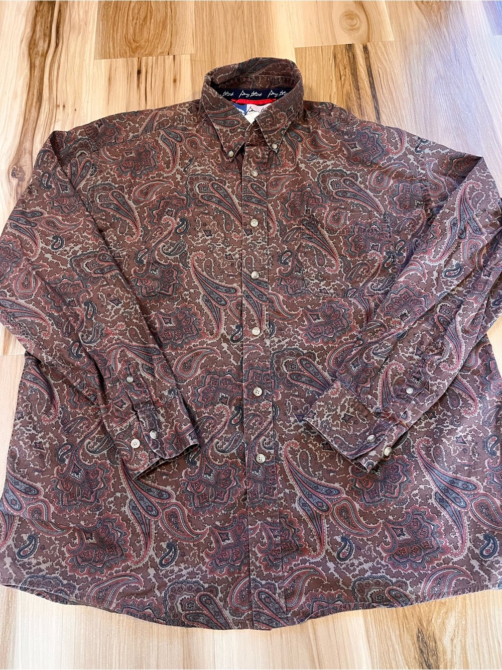 Vintage Wrangler George Straight XL Brown Paisley Western Button Down Shirt